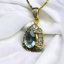 Load image into Gallery viewer, 14k Gold Natural Aquamarine Diamond Necklace 20&quot; Vintage 2CT Pear Cut 3.4g
