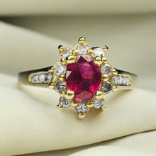 Load image into Gallery viewer, 14k Gold Natural Ruby Ring Sz 8 Oval Cut Ruby &amp; Halo Diamond Ring 2/3CTTW 2g
