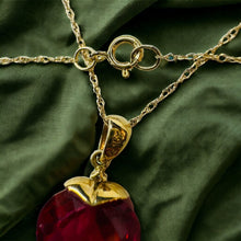 Load image into Gallery viewer, 10k Yellow Gold Ruby Diamond Necklace 18&quot; BIG 11mm Heart Briolette Red Ruby 1.8g
