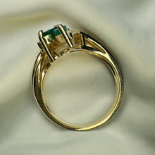 Load image into Gallery viewer, 14k Gold Natural Emerald &amp; Diamond Ring Size 5.75 Marquise Anniversary Gift 3.3g
