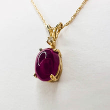 Load image into Gallery viewer, 14k Yellow Gold Natural Ruby &amp; Diamond Necklace 16&quot; 2cttw Ruby Cabochon 1.6g
