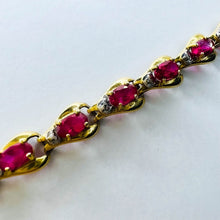 Load image into Gallery viewer, 10k Yellow Gold Ruby Diamond Tennis Bracelet 7.5&quot; Fancy Oval Cut Rubies 7.5g
