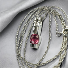 Load image into Gallery viewer, 14k White Gold Natural Pink Tourmaline Diamond Necklace 18&quot; Cushion Cut Bar Set
