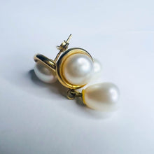 Load image into Gallery viewer, Authentic Solid 14k Yellow Gold Button Pearl &amp; Drop Pearl Dangle Earrings 3.2g
