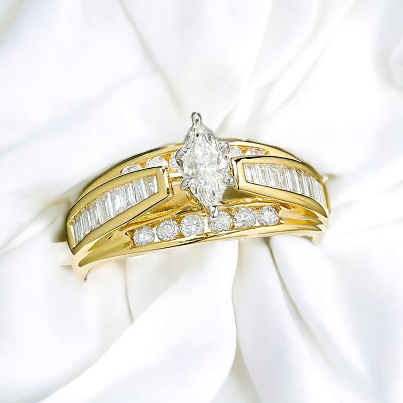 14k Yellow Gold Marquise Diamond Solitaire Ring Baguette Diamond Round Diamond Ring 2 Row Tier Ring Vintage Engagement Anniversary Gift Bridal Jewelry Cluster Channel Set Ring engagement rings rings watch gold diamond choker wedding rings pearl jewellery promise rings earrings bracelet necklace 