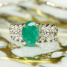 Load image into Gallery viewer, 10k Gold Natural Emerald Diamond Ring Sz 8.25 Earth Mined Emerald Ring 3g
