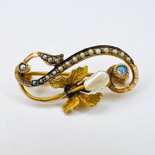 Load image into Gallery viewer, Antique 10k Yellow Gold Baroque Pearl Opal Seed Pearl Brooch Flower 1.5g
