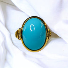 Load image into Gallery viewer, 10k Gold Sleeping Beauty Turquoise &amp; Diamond Ring Sz 7 LARGE Cabochon Ring 5.7g
