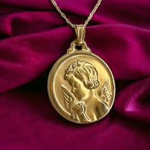 Load image into Gallery viewer, 10k Yellow Gold Cherub Necklace 18&quot; Guardian Angel Coin Medallion Necklace 1.3
