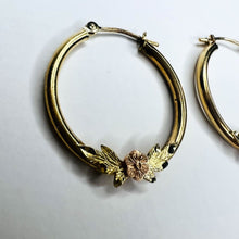 Load image into Gallery viewer, 10k Yellow Gold Hoop Earrings 24mm Hoops Rose Gold Flower Earrings 1.5g
