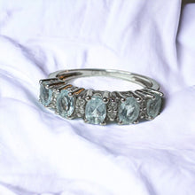 Load image into Gallery viewer, 10k White Gold Aquamarine &amp; Diamond Ring Size 7 Five Stone Engagement Ring 2.4g
