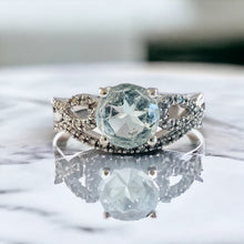 Load image into Gallery viewer, 10k White Gold Aquamarine 1/6 CT T.W. Diamond Engagement Ring Set Twist Sz 8.75
