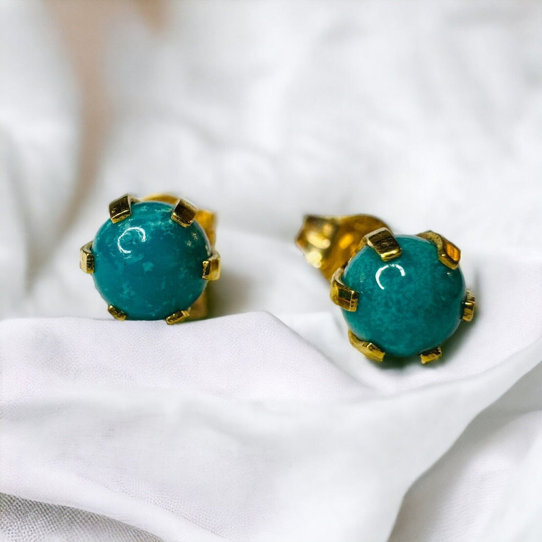 14k Gold Natural Turquoise Earrings 1 CTTW Stud Earrings Solid 585 Gold Western