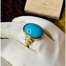 Load image into Gallery viewer, 10k Gold Sleeping Beauty Turquoise &amp; Diamond Ring Sz 7 LARGE Cabochon Ring 5.7g
