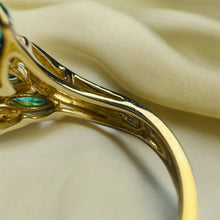 Load image into Gallery viewer, 14k Gold Natural Emerald &amp; Diamond Ring Size 5.75 Marquise Anniversary Gift 3.3g
