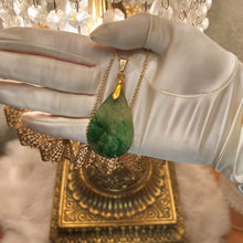 Load image into Gallery viewer, Retro South African Emerald Teardrop Necklace - 14K Yellow Gold Natural Hand Cut Faceted Estate Pendant - 20 Inch Chain - 18g Fine Jewelry
