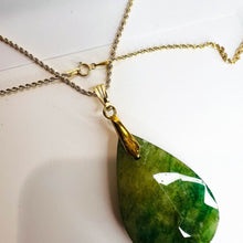 Load image into Gallery viewer, Retro South African Emerald Teardrop Necklace - 14K Yellow Gold Natural Hand Cut Faceted Estate Pendant - 20 Inch Chain - 18g Fine Jewelry
