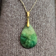 Load image into Gallery viewer, Retro South African Emerald Teardrop Necklace - 14K Yellow Gold Natural Hand Cut Faceted Estate Pendant - 20 Inch Chain - 18g Fine Jewelry

