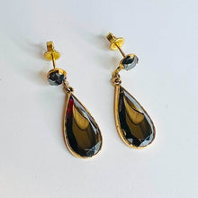 Load image into Gallery viewer, Vintage 10K Gold Faceted Round and Pear Cut Hematite Dangle Earrings Victorian Era Alaskan Black Diamond Dangle Earrings Temple of Amara Fine Jewelry Real Gold Earrings Antique Earrings Black Tie Event Anniversary Gift for Wife Gothic Earrings Gypsy

