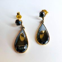 Load image into Gallery viewer, Vintage 10K Gold Faceted Round and Pear Cut Hematite Dangle Earrings Victorian Era Alaskan Black Diamond Dangle Earrings Temple of Amara Fine Jewelry Real Gold Earrings Antique Earrings Black Tie Event Anniversary Gift for Wife Gothic Earrings Gypsy
