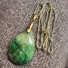 Load image into Gallery viewer, Retro South African Emerald Teardrop Necklace - 14K Yellow Gold Natural Hand Cut Faceted Estate Pendant - 20 Inch Chain - 18g Fine Jewelry
