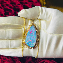 Load image into Gallery viewer, 10K Yellow Gold HUGE Australian Black Opal Necklace Brooch 14k Gold Chain 16 REAL solid GOLD 14kt 585 Gold Boulder Opal October Birthstone 14 karat Anniversary Gift for Wife Valentines Day Gift for Her Cloud Stone Blue Opal Doublet Temple of Amara
