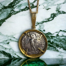 Load image into Gallery viewer, Roman Coin Necklace - 14K Yellow Gold Bezel Set Ancient Silver Emperor Commodus Pendant - 177-192 AD - 18 Inch Chain Antique Fine Jewelry
