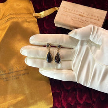 Load image into Gallery viewer, Vintage 10K Gold Faceted Round and Pear Cut Hematite Dangle Earrings Victorian Era Alaskan Black Diamond Dangle Earrings Temple of Amara Fine Jewelry Real Gold Earrings Antique Earrings Black Tie Event Anniversary Gift for Wife Gothic Earrings Gypsy
