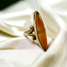 Load image into Gallery viewer, Banded Agate Navette Ring - Antique Victorian 10K Yellow Gold Orange Banded Agate Bezel Set - Circa 1900 - Size 4.25 - 2.7g Fine Jewelry
