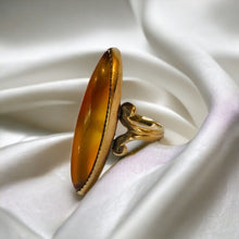 Load image into Gallery viewer, Banded Agate Navette Ring - Antique Victorian 10K Yellow Gold Orange Banded Agate Bezel Set - Circa 1900 - Size 4.25 - 2.7g Fine Jewelry
