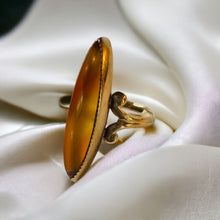 Load image into Gallery viewer, Banded Agate Navette Ring - Antique Victorian 10K Yellow Gold Orange Banded Agate Bezel Set - Circa 1900 - Size 4.25 - 2.7g Fine Jewelry
