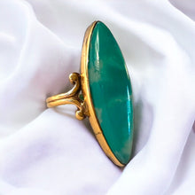Load image into Gallery viewer, Chrysoprase Navette Ring - Antique Victorian 10K Yellow Gold Green Chalcedony Bezel Set - Size 6 Estate Gemstone Fine Jewelry
