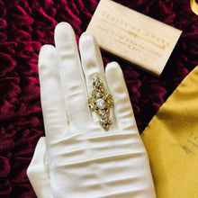 Load image into Gallery viewer, Baroque Pearl Old Mine Diamond Ring - Antique Victorian Art Nouveau 14K Yellow Gold 1ct TW Diamonds - Size 6.5 - 9.9g Estate Fine Jewelry
