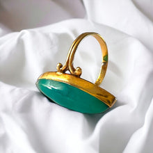 Load image into Gallery viewer, Chrysoprase Navette Ring - Antique Victorian 10K Yellow Gold Green Chalcedony Bezel Set - Size 6 Estate Gemstone Fine Jewelry

