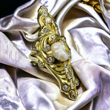 Load image into Gallery viewer, Baroque Pearl Old Mine Diamond Ring - Antique Victorian Art Nouveau 14K Yellow Gold 1ct TW Diamonds - Size 6.5 - 9.9g Estate Fine Jewelry
