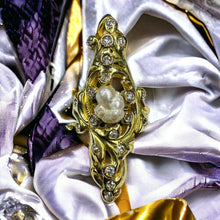Load image into Gallery viewer, Baroque Pearl Old Mine Diamond Ring - Antique Victorian Art Nouveau 14K Yellow Gold 1ct TW Diamonds - Size 6.5 - 9.9g Estate Fine Jewelry
