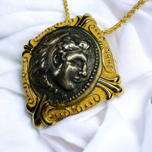 Load image into Gallery viewer, Alexander The Great Coin Pendant Necklace - 14K Yellow Gold Arts Elegance Medallion - 16" Rope Chain - 7.2g Neoclassical Fine Jewelry
