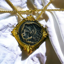 Load image into Gallery viewer, Alexander The Great Coin Pendant Necklace - 14K Yellow Gold Arts Elegance Medallion - 16" Rope Chain - 7.2g Neoclassical Fine Jewelry
