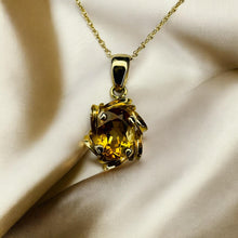 Load image into Gallery viewer, Citrine Solitaire Pendant Necklace - Estate 10K Yellow Gold Natural Oval - Circa 1990s - 18" Chain - November Birthstone Fine Jewelry
