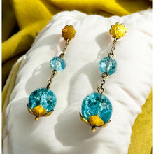 Load image into Gallery viewer, rt Nouveau Apatite Dangle Earrings - Antique Victorian 10K Yellow Gold Flower Finding Apatite Bead Drops - Circa 1894 - 5.3g Fine Jewelry
