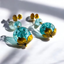 Load image into Gallery viewer, rt Nouveau Apatite Dangle Earrings - Antique Victorian 10K Yellow Gold Flower Finding Apatite Bead Drops - Circa 1894 - 5.3g Fine Jewelry
