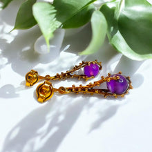 Load image into Gallery viewer, Antique Brutalist Amethyst Dangle Earrings - 14K Yellow Gold 6CTW Spherical Estate - Franz Breuning Designer Circa 1920 - 4.3g Fine Jewelry
