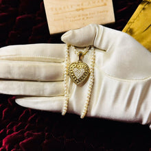 Load image into Gallery viewer, Seed Pearl Heart Locket Necklace - Antique Victorian 10K Gold Cluster Seed Pearls - 19 Inch Pearl Chain - 12.8g Estate Fine Jewelry
