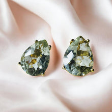 Load image into Gallery viewer, VINTAGE- 10k Gold -Prasiolite Earrings -3cttw- Pear Cut -August Birthstone -1.2g Green Amethyst Stud Earrings August Birthstone Anniversary Gift for Wife Fast Shipping Free Shipping
