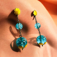 Load image into Gallery viewer, rt Nouveau Apatite Dangle Earrings - Antique Victorian 10K Yellow Gold Flower Finding Apatite Bead Drops - Circa 1894 - 5.3g Fine Jewelry

