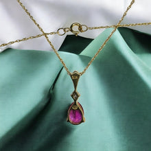 Load image into Gallery viewer, Pink Sapphire Diamond Pendant Necklace - 10K Yellow Gold Natural Pear Cut Pink Sapphire 1.5ct - 18" Chain - 1.1g September Fine Jewelry
