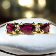 Load image into Gallery viewer, 14K Gold- Natural Ruby &amp; Diamond Ring -Size 6.25- .83CTTW -Oval Cut Horizontal Set- HIGH CLARITY -2g Earth Mined- Anniversary Gift for Wife stacking ring effy ring effy ruby ring stackable free shipping fast shipping gift wrapped gift wrapping
