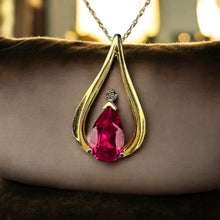 Load image into Gallery viewer, Vintage Ruby Teardrop Necklace - 10K Yellow Gold Natural Pear Cut 1CT Ruby Diamond Accent - 18 Inch - 1.6g July Birthstone Fine Jewelry
