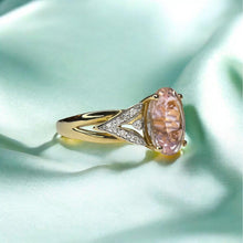 Load image into Gallery viewer, Pink Morganite Diamond Split Shank Ring - 14K Yellow Gold 2.35CTTW Natural Oval 10mm Morganite Diamond Accents - Size 7 Fine Jewelry
