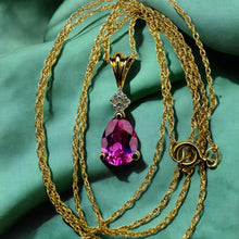 Load image into Gallery viewer, Pink Sapphire Diamond Pendant Necklace - 10K Yellow Gold Natural Pear Cut Pink Sapphire 1.5ct - 18" Chain - 1.1g September Fine Jewelry
